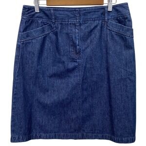 Ann Taylor Denim A-Line Skirt Dark Wash Midi Knee Length Size 12 100% Cotton NWT